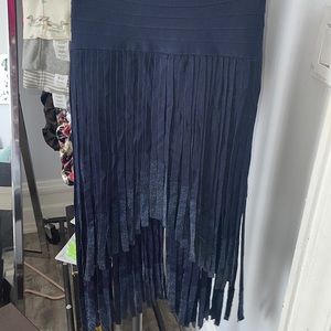 Herve Leger Navy Bandage Fringe Skirt